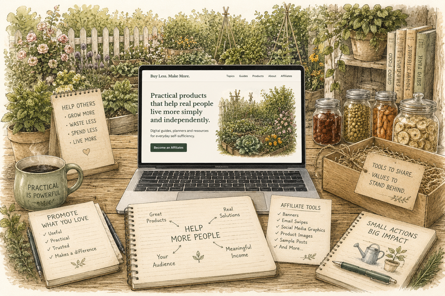 Buy Less. Make More. affiliate product creative